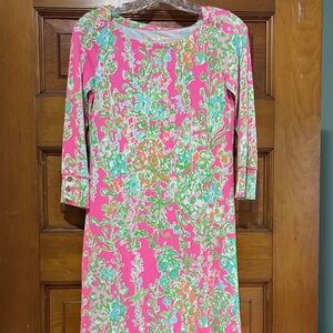 Lilly Pulitzer Vibrant Pink and Green Long Sleeve Dress